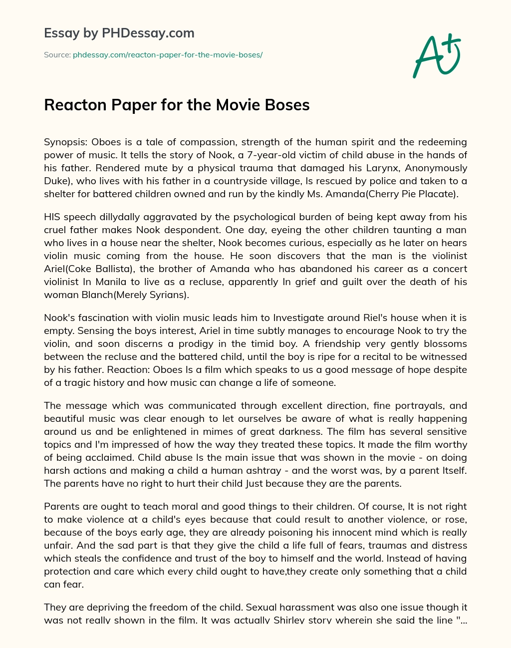 Reacton Paper for the Movie Boses - PHDessay.com