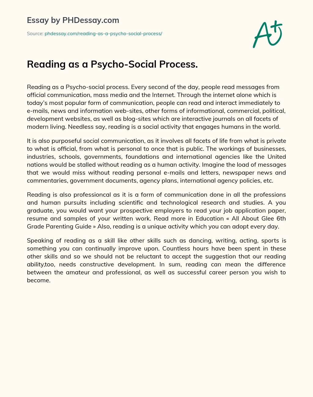 Reading as a Psycho-Social Process. essay