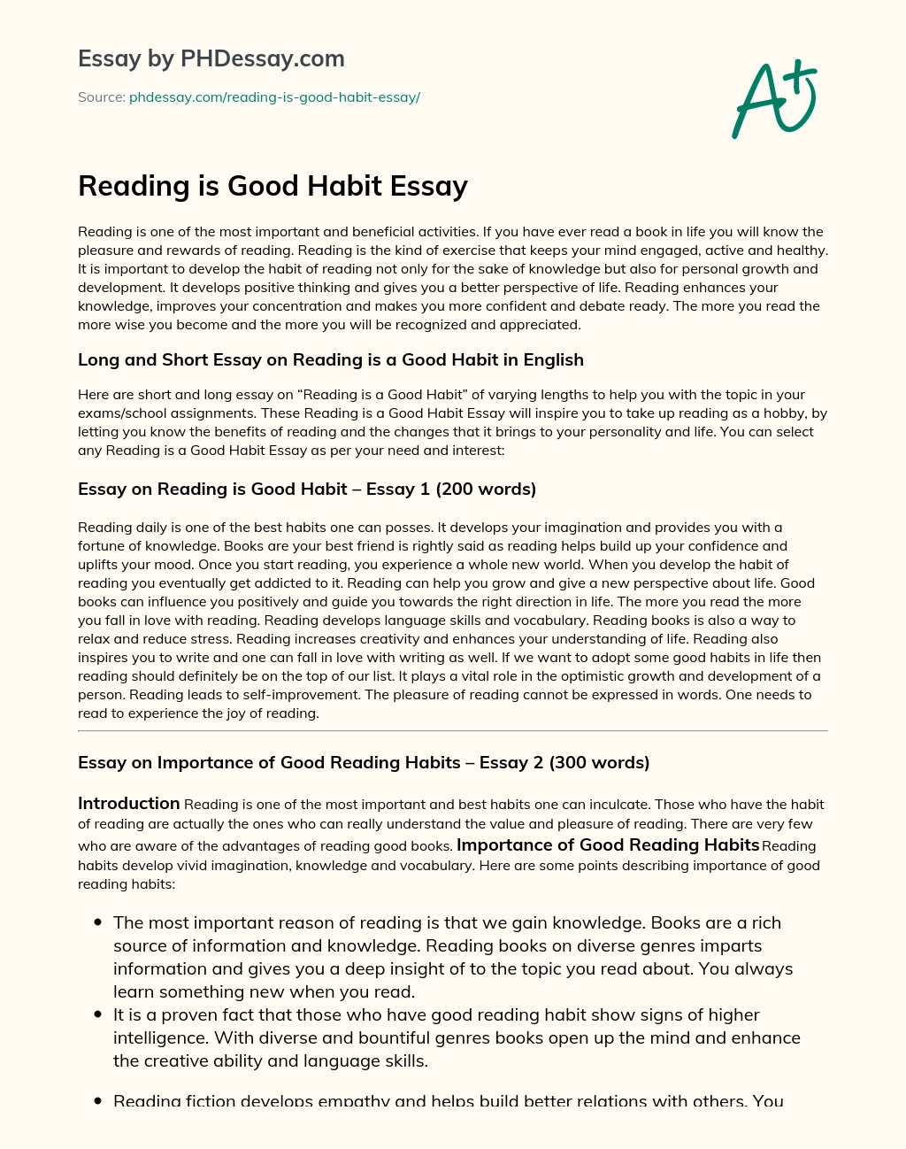 Reading is Good Habit Essay essay