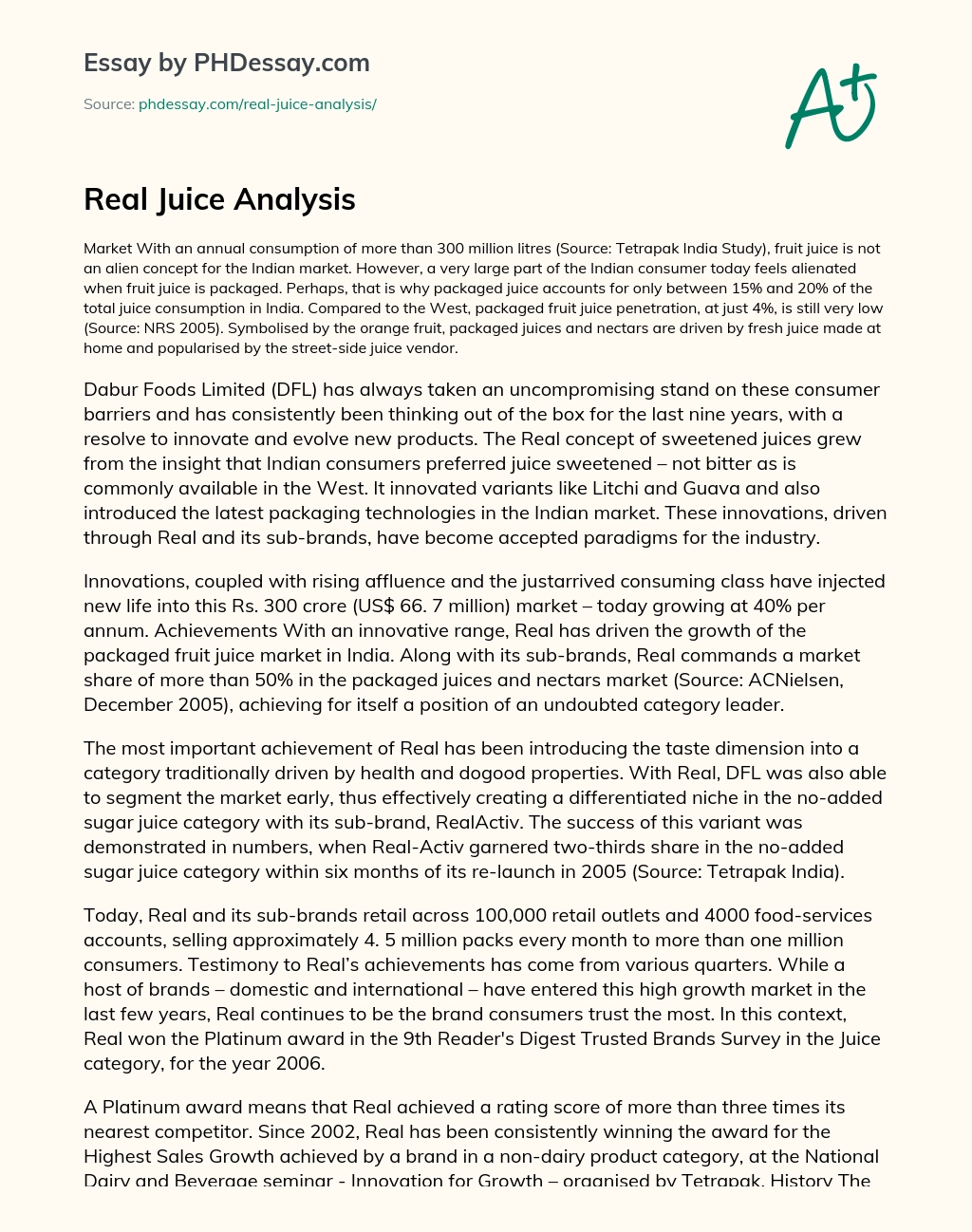 Real Juice Analysis essay
