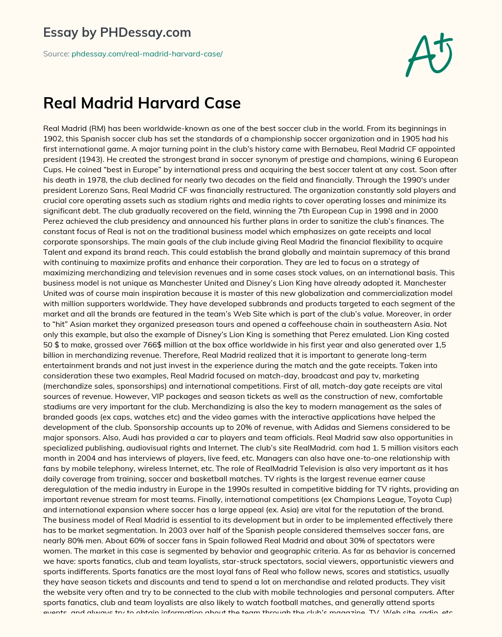 Real Madrid Harvard Case essay