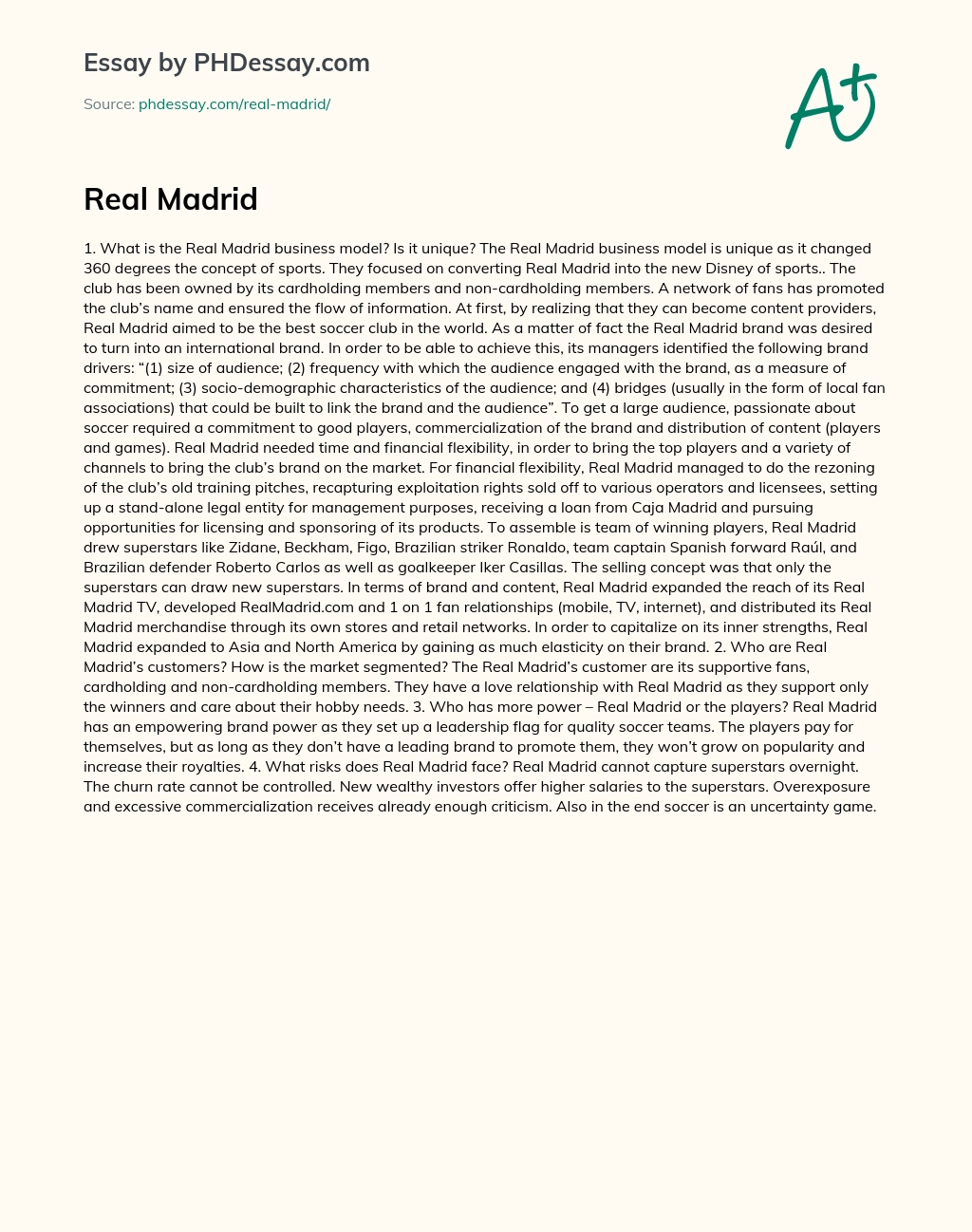 Real Madrid Business Model essay