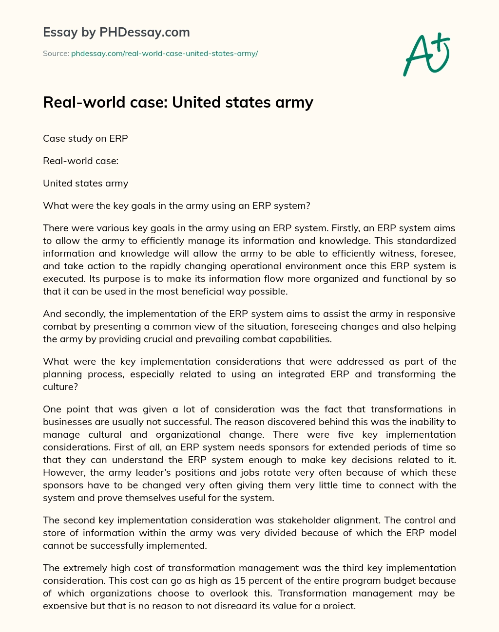 Real-world case: United states army essay