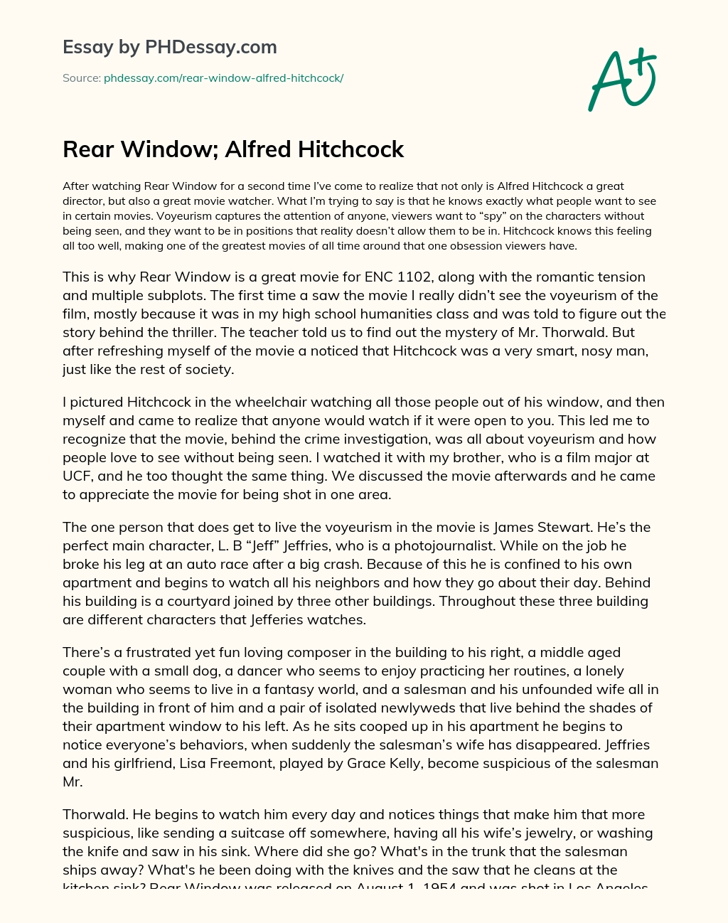 rear window voyeurism research paper