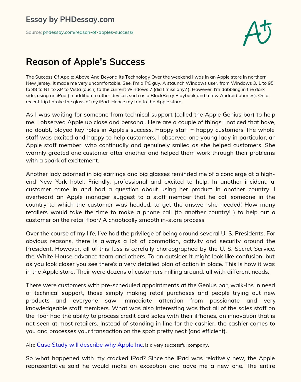 Reason of Apple’s Success essay