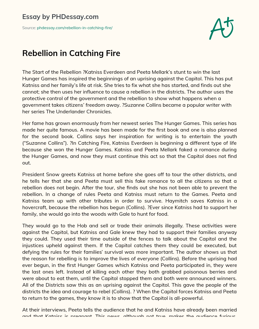 Rebellion in Catching Fire essay