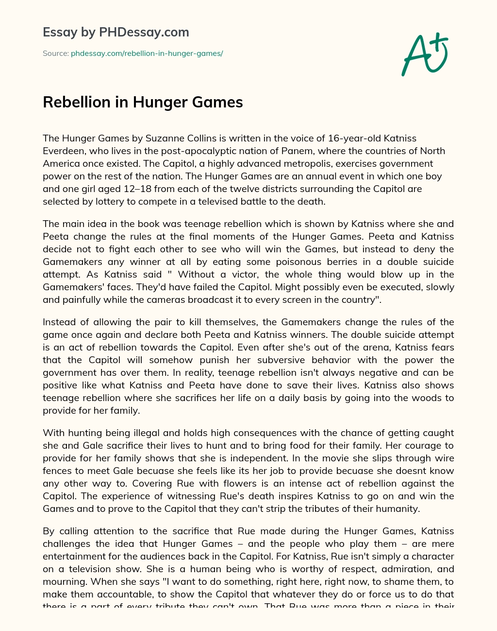 Rebellion in Hunger Games essay