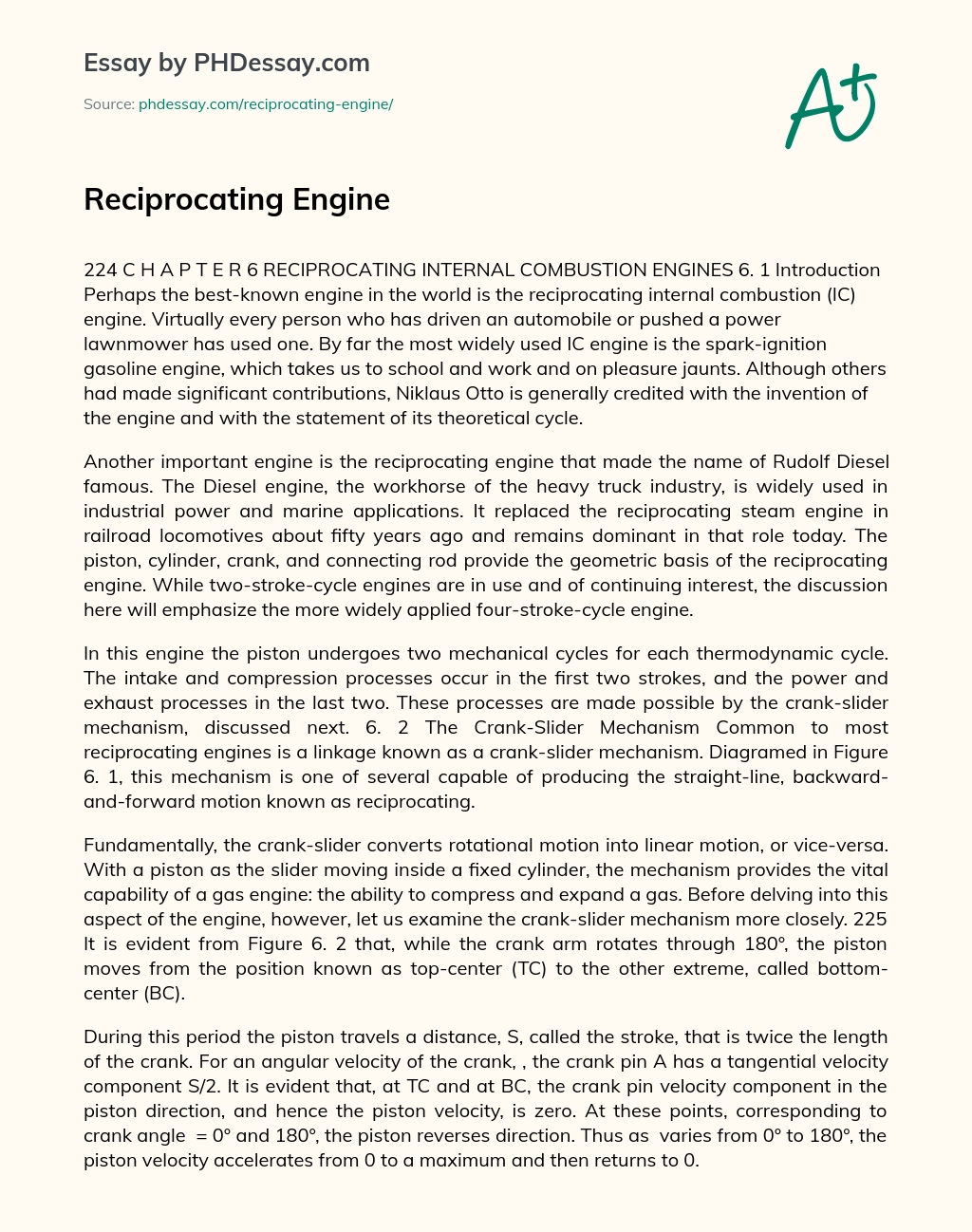 Reciprocating Engine essay