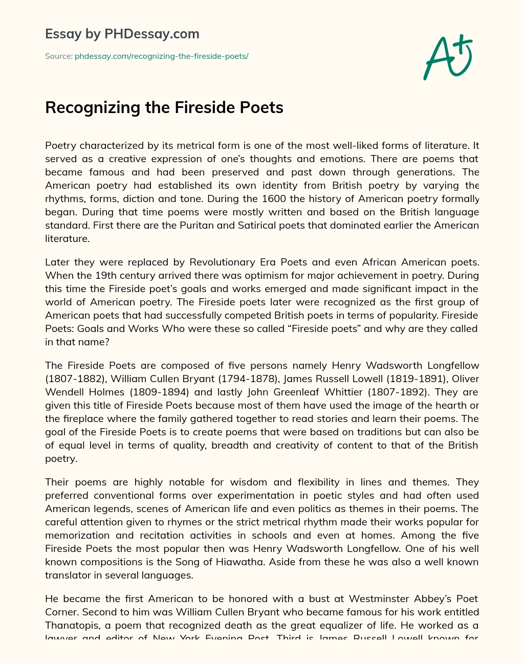 Recognizing the Fireside Poets essay