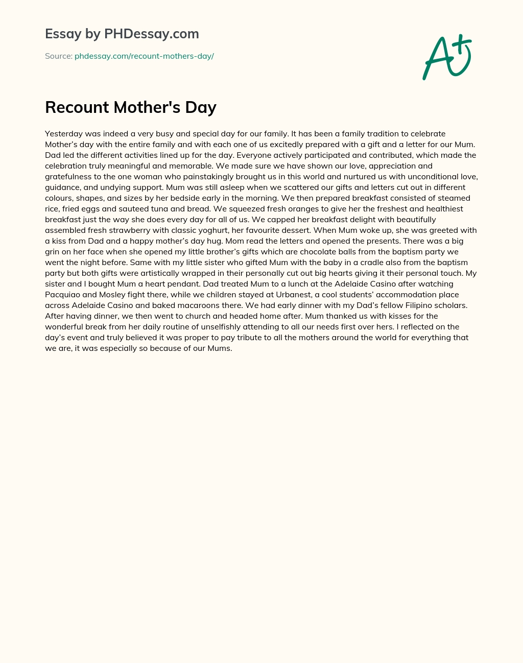Recount Mother’s Day essay