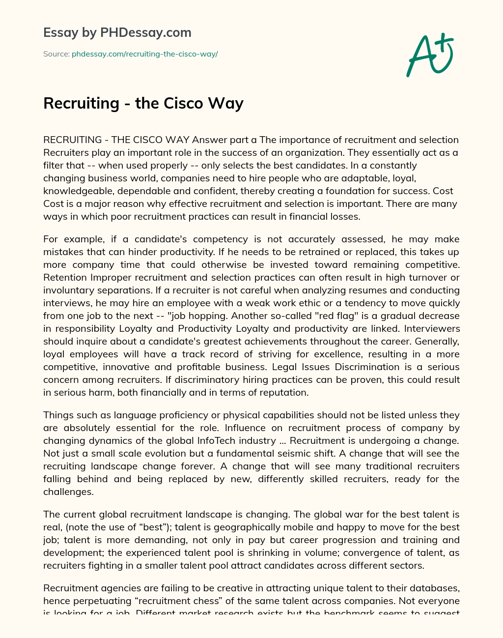 Recruiting – the Cisco Way essay