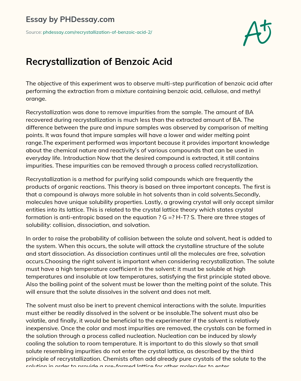 Recrystallization of Benzoic Acid essay