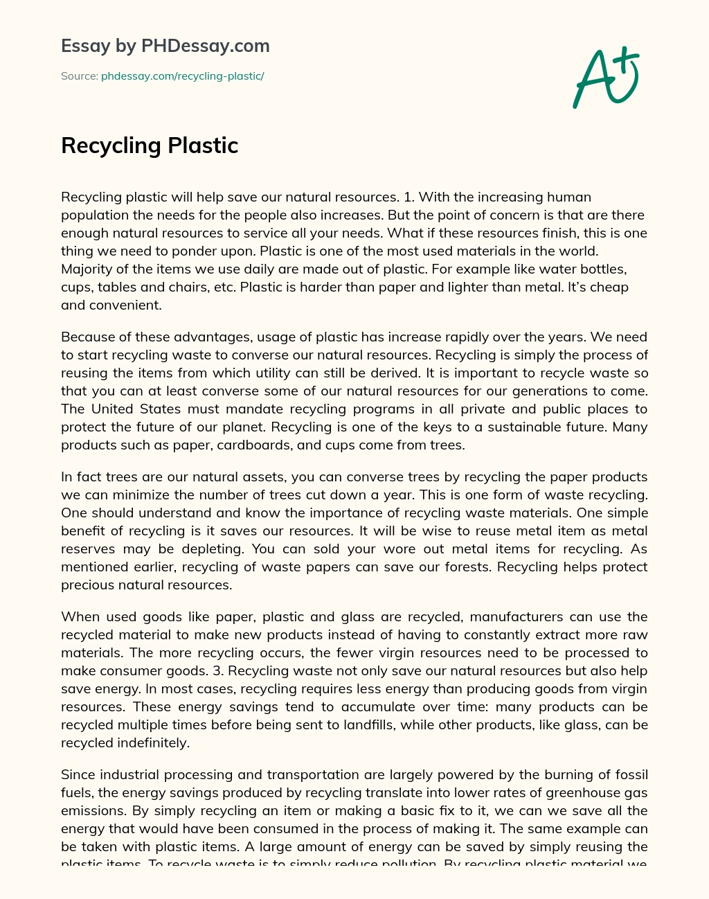 Recycling Plastic essay