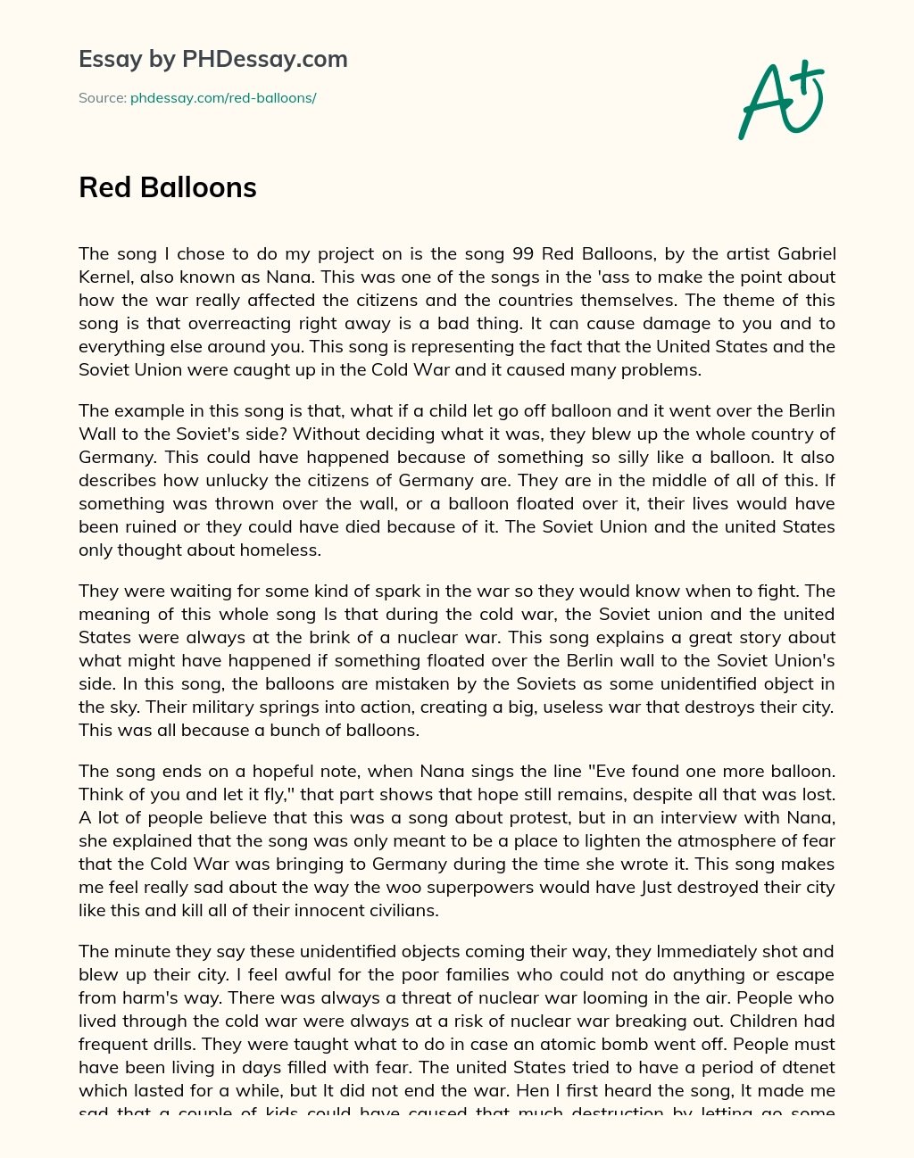 Red Balloons essay