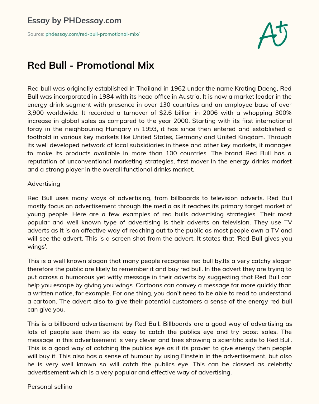 Red Bull – Promotional Mix essay