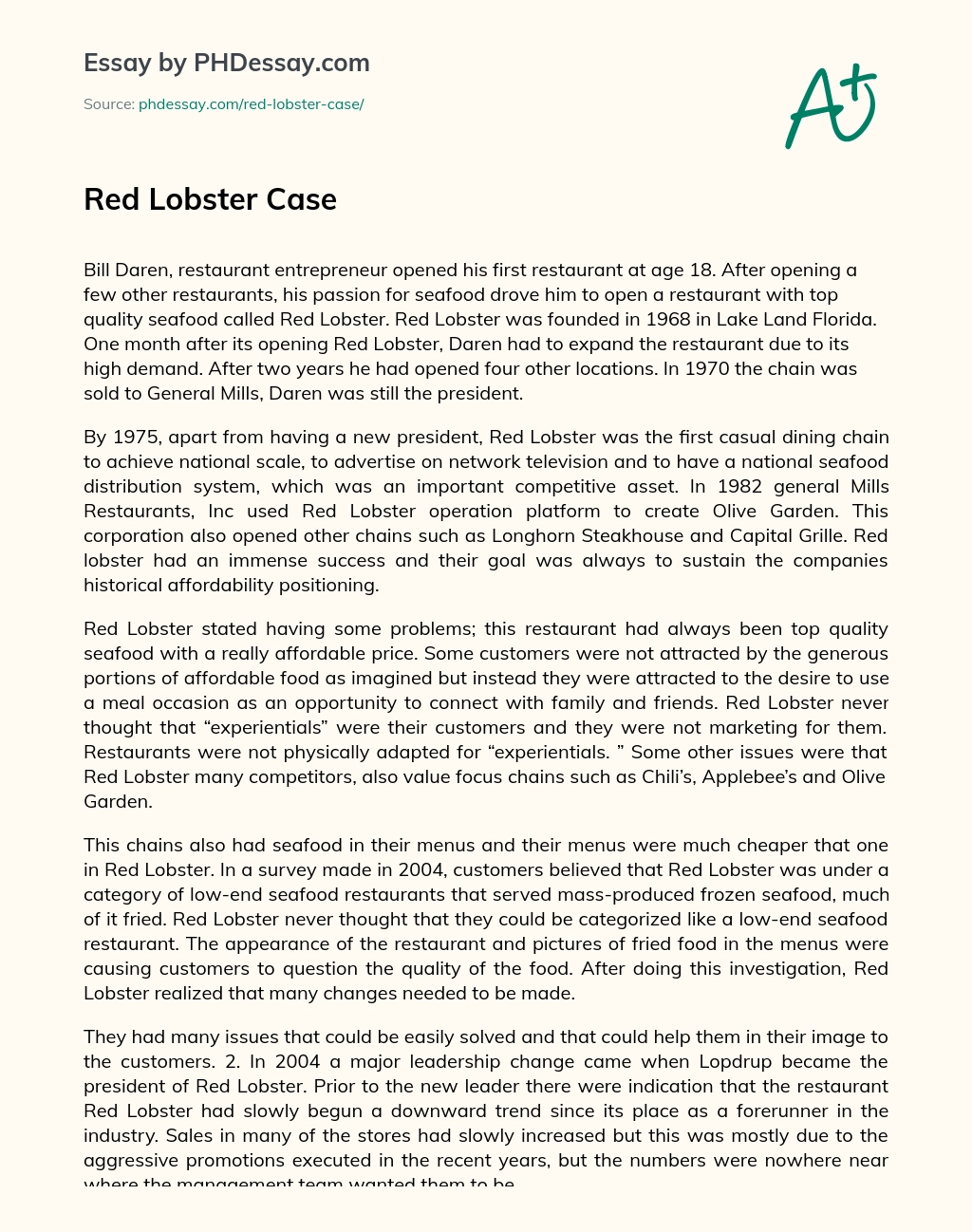 Red Lobster Case essay