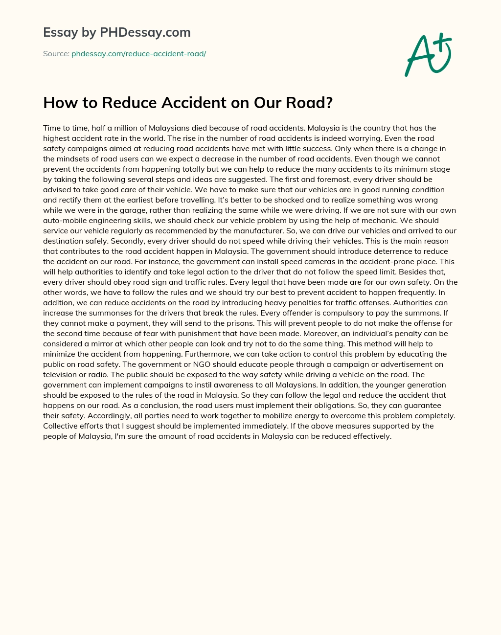 How to Reduce Accident on Our Road? essay
