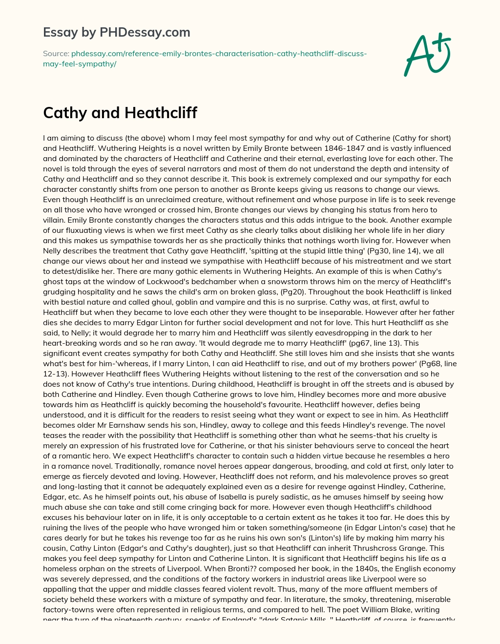 Cathy and Heathcliff essay