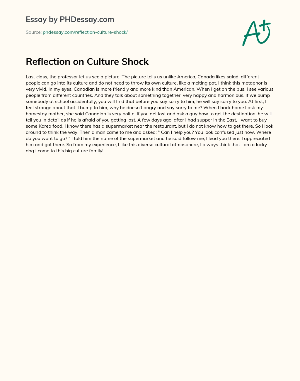 Reflection on Culture Shock essay