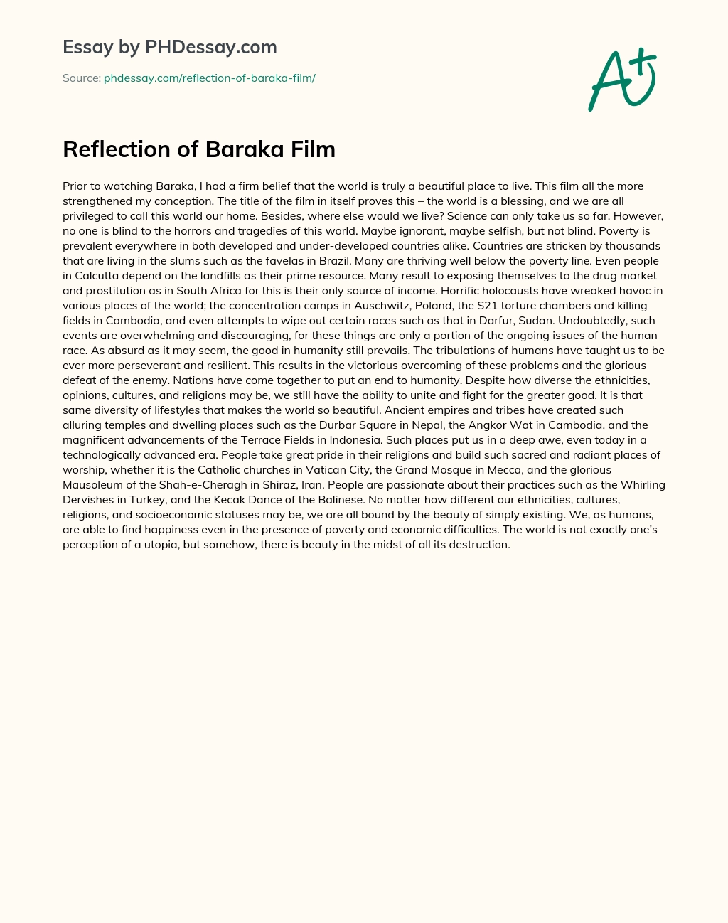 Reflection of Baraka Film essay