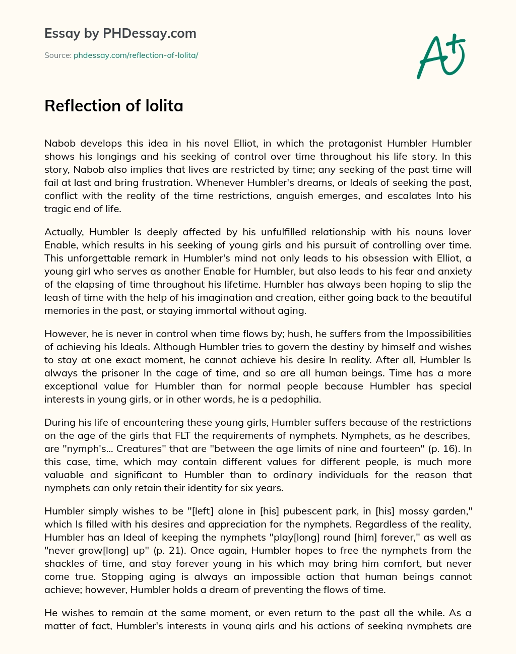 Reflection of lolita essay