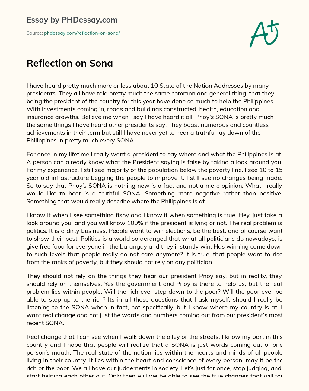 Reflection on Sona essay