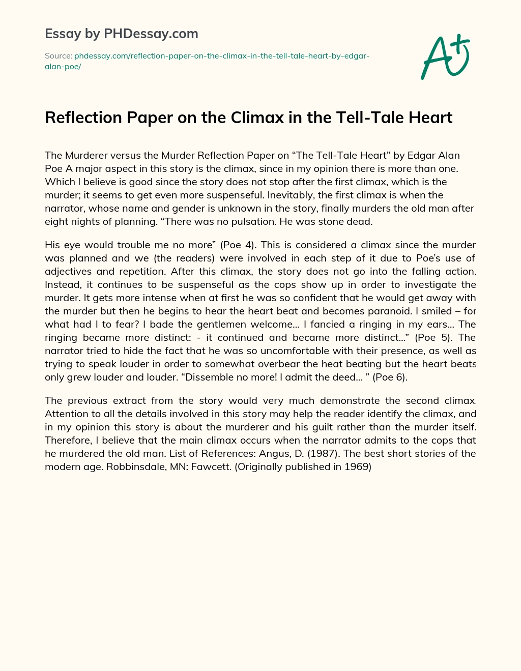 Reflection Paper on the Climax in the Tell-Tale Heart essay