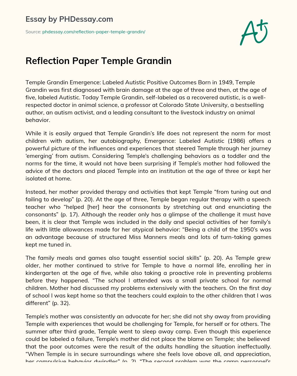 Reflection Paper Temple Grandin essay