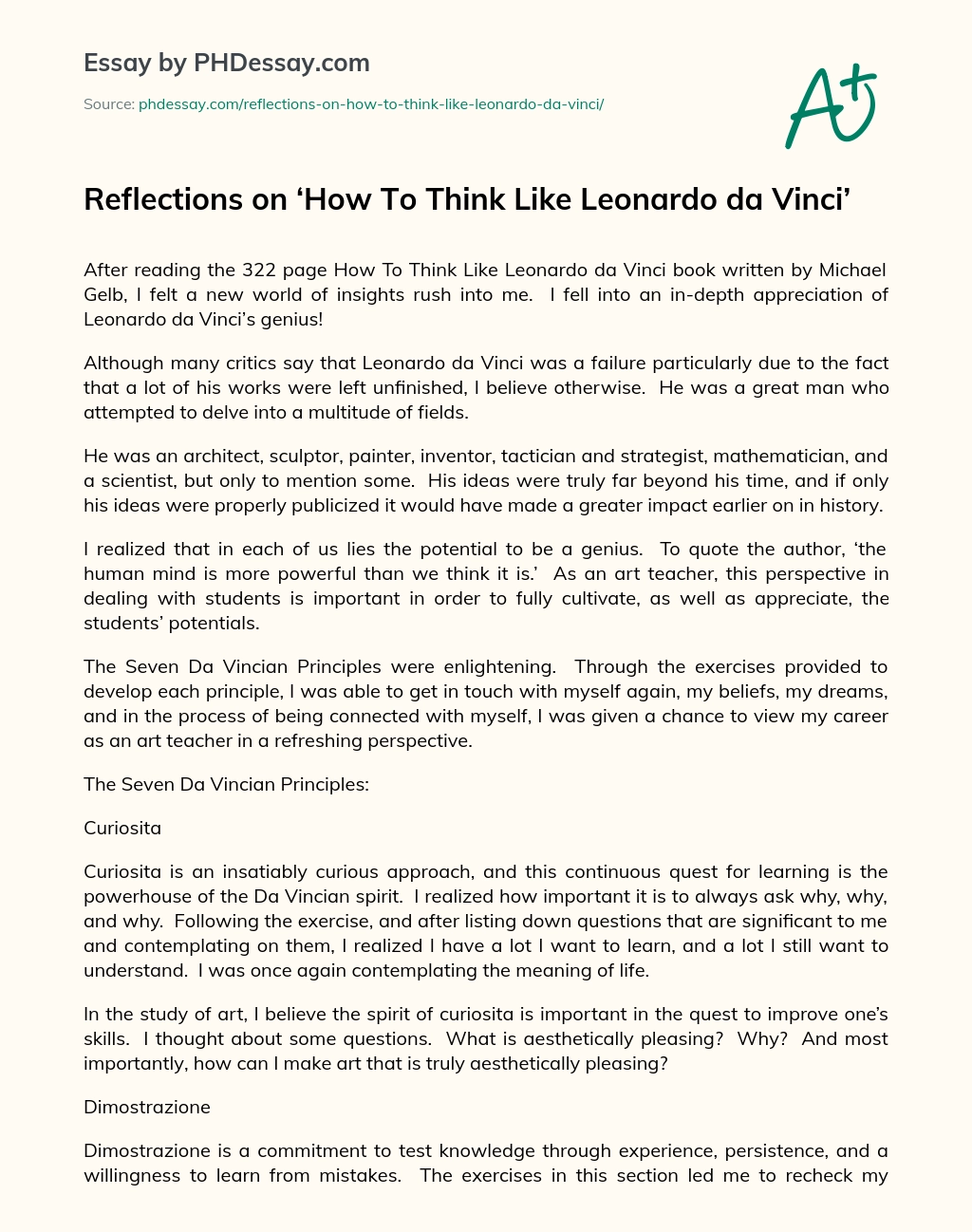 Reflections on ‘How To Think Like Leonardo da Vinci’ essay