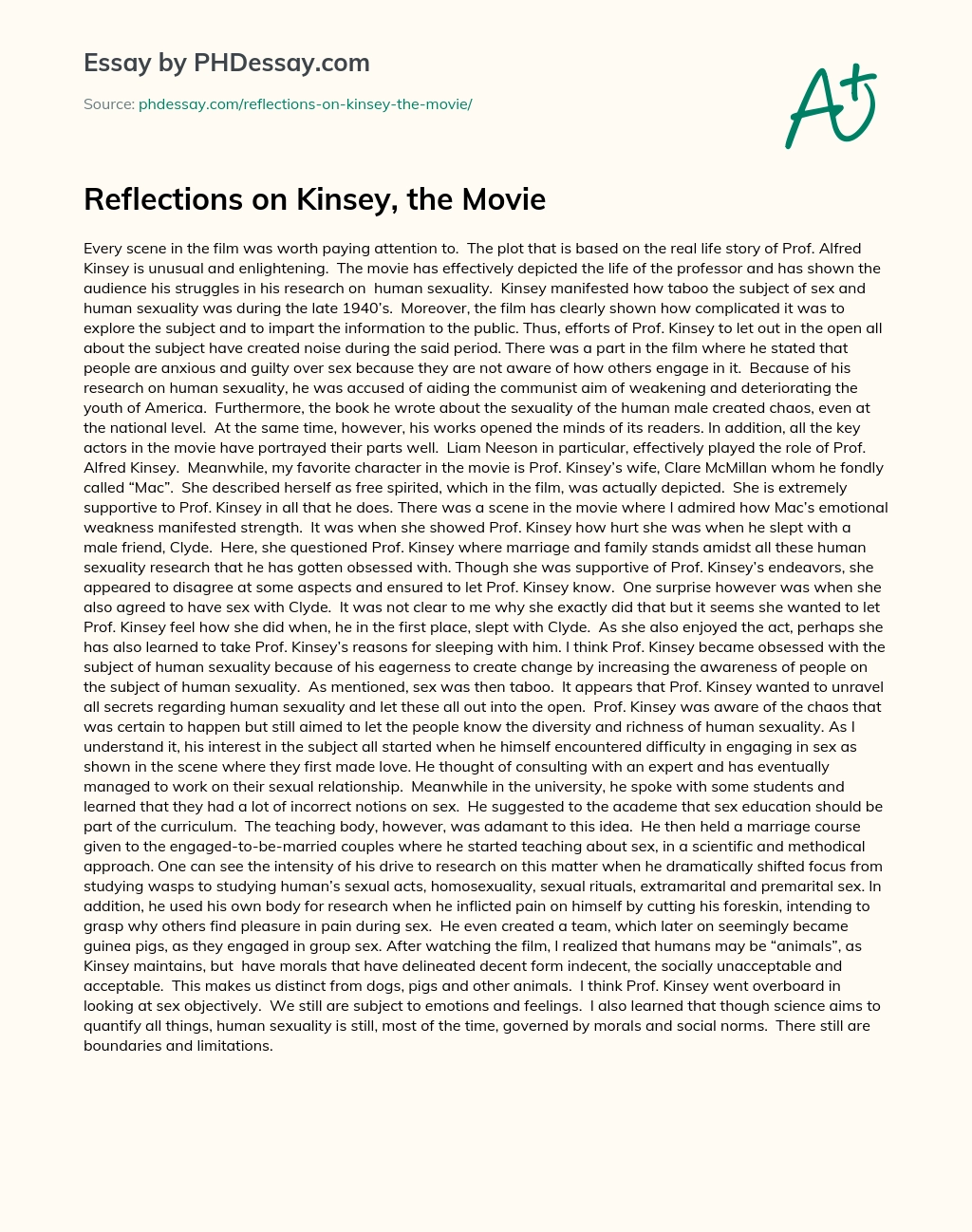 Reflections on Kinsey, the Movie essay