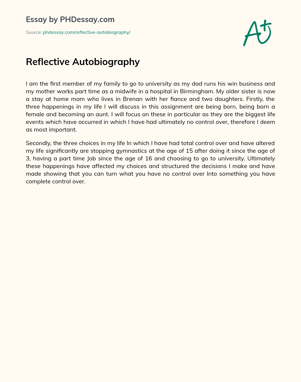 Reflective Autobiography essay