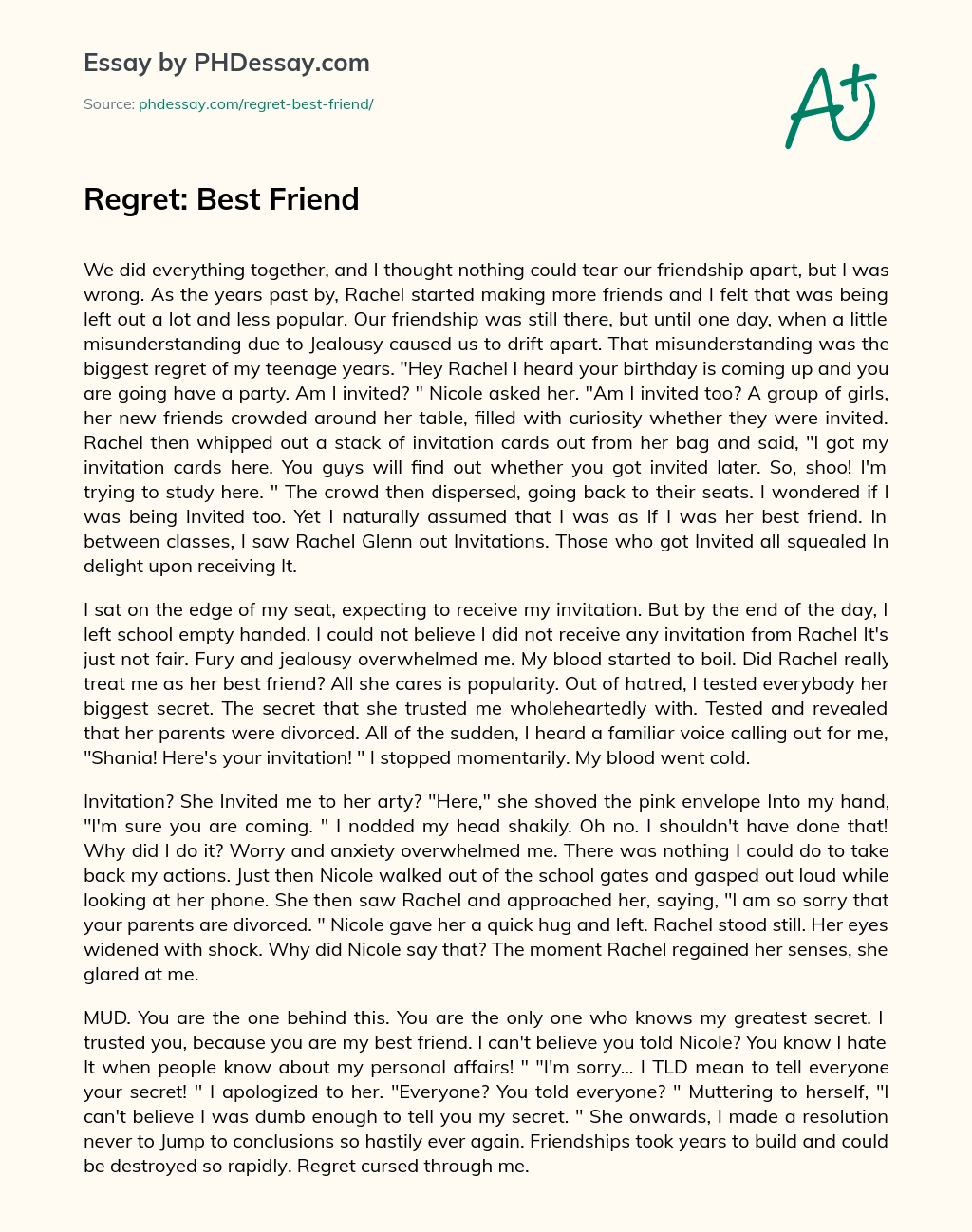 Regret: Best Friend essay