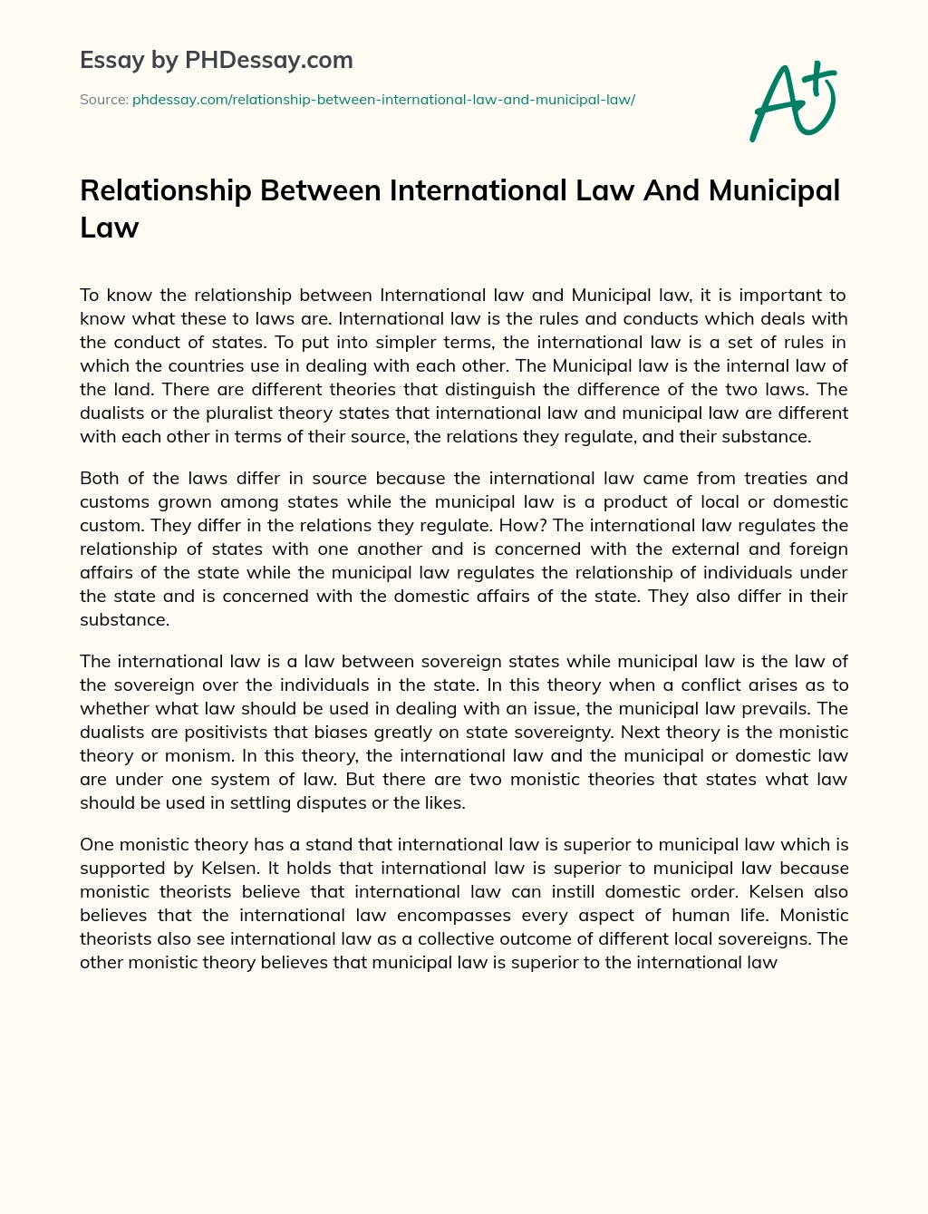 Relationship Between International Law And Municipal Law essay