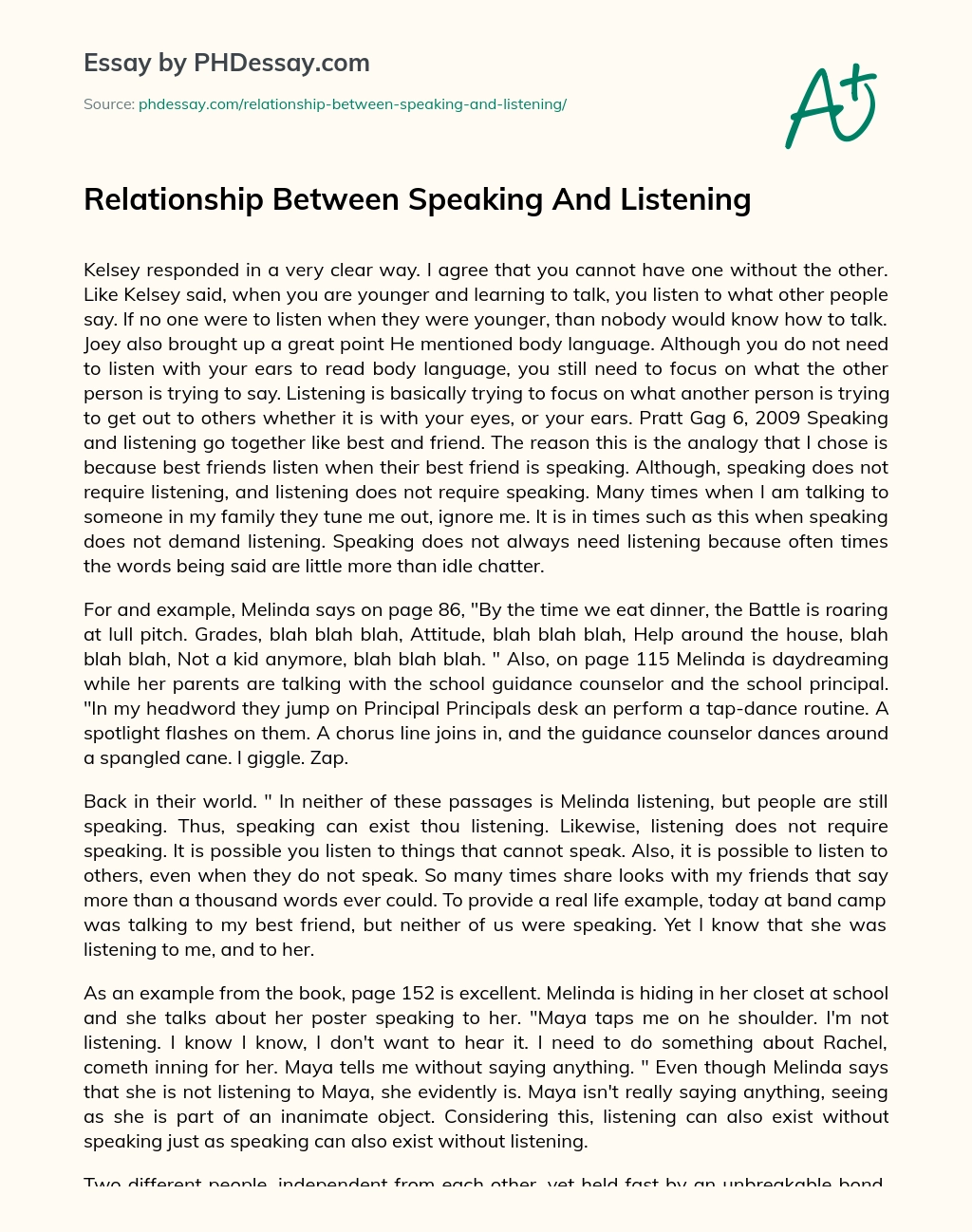 Relationship Between Speaking And Listening essay