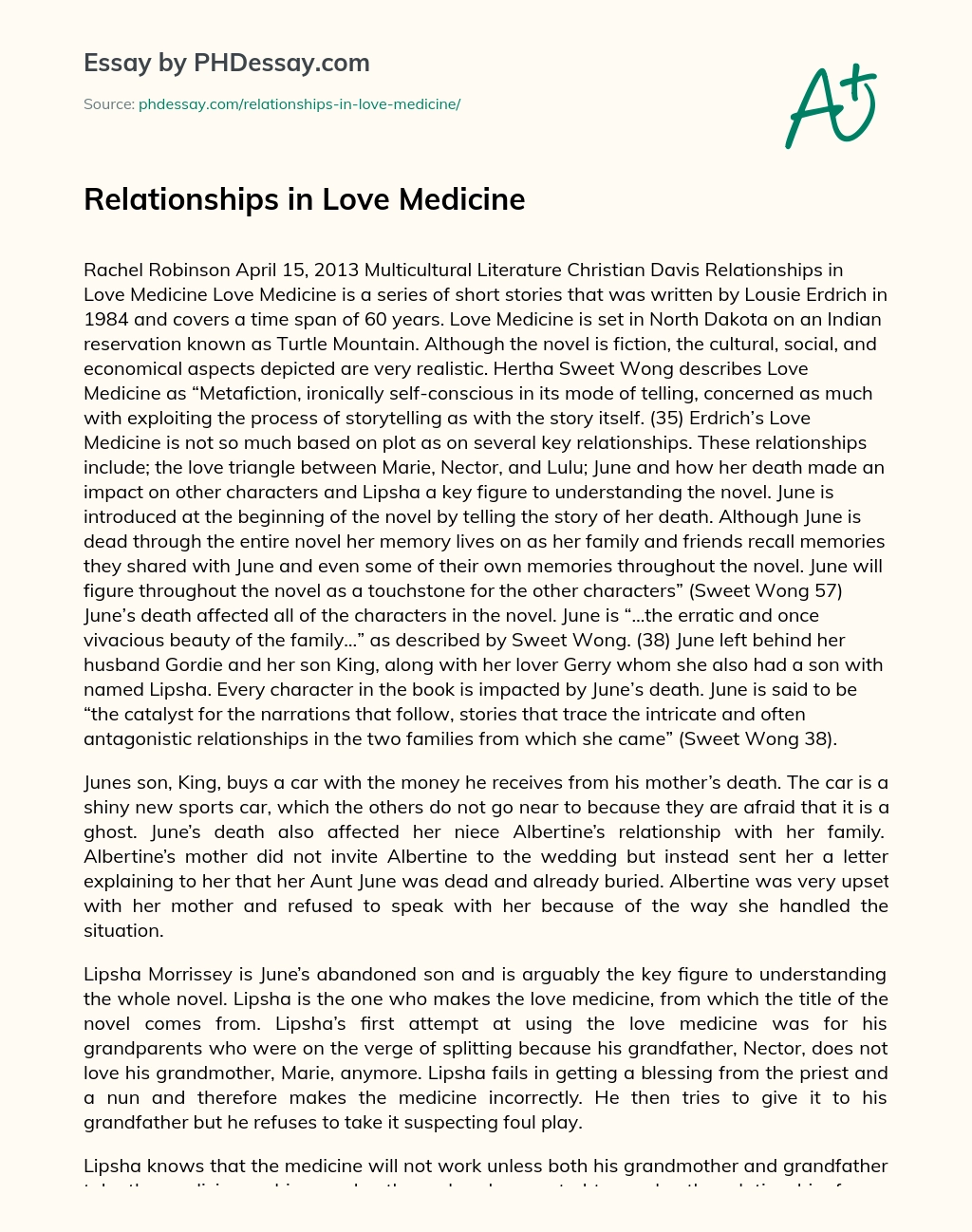 Relationships in Love Medicine essay