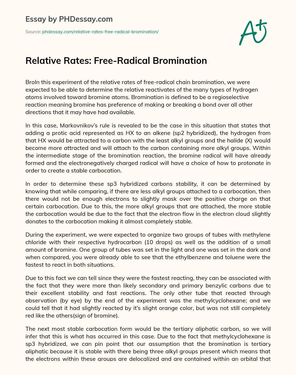 Relative Rates: Free-Radical Bromination essay