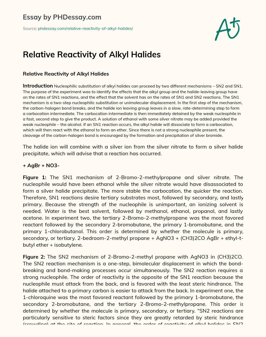 Relative Reactivity of Alkyl Halides essay