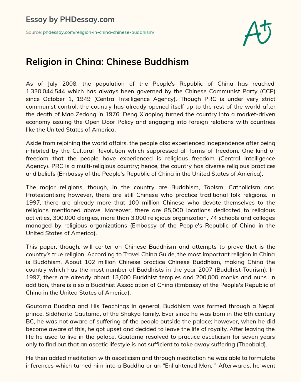 Religion in China: Chinese Buddhism essay