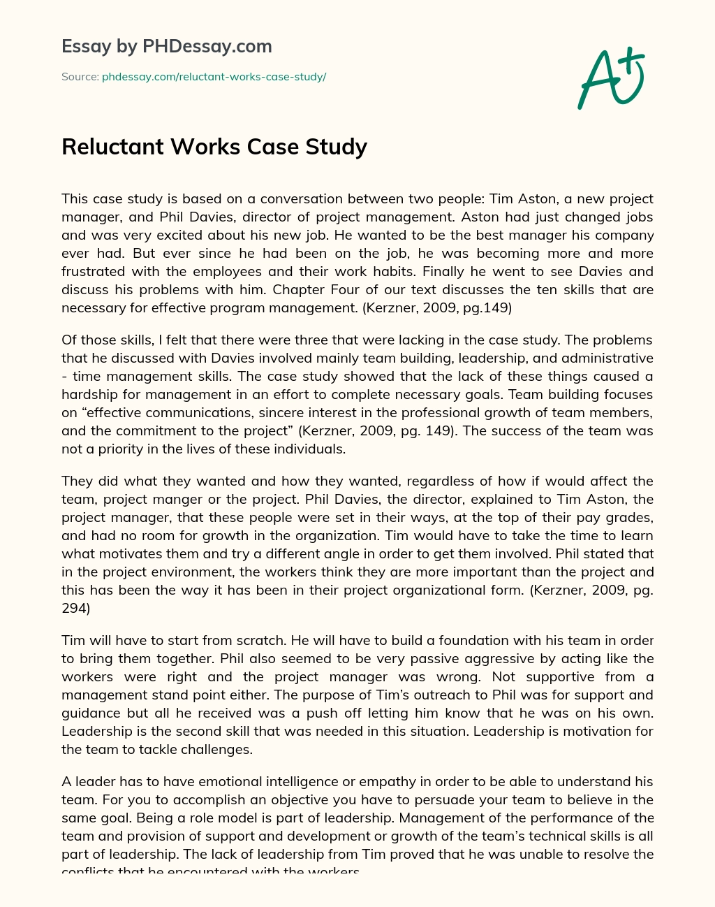 Reluctant Works Case Study essay