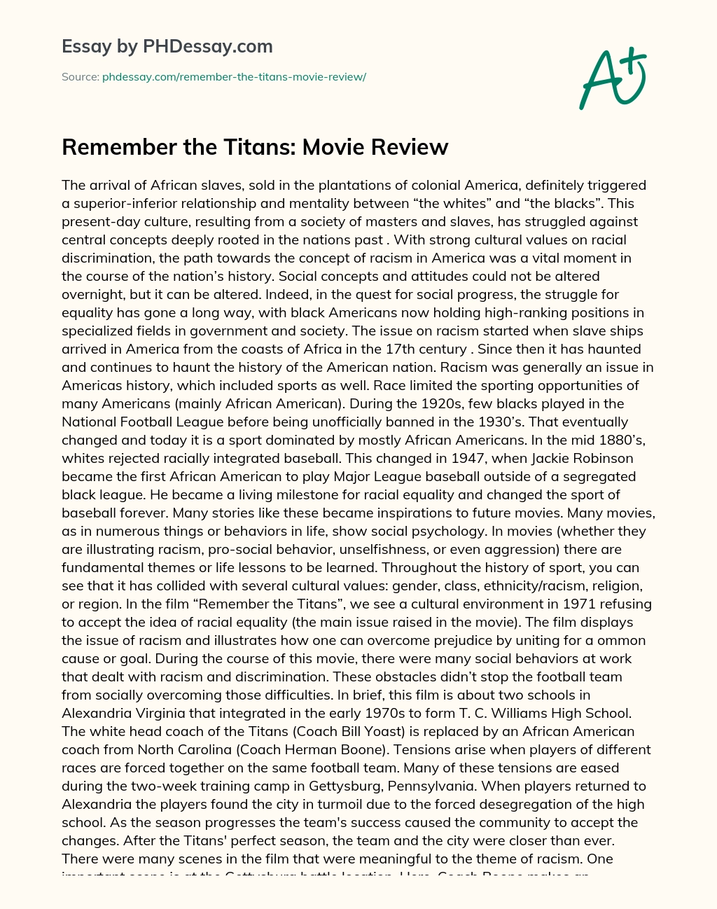 Remember the Titans: Movie Review essay