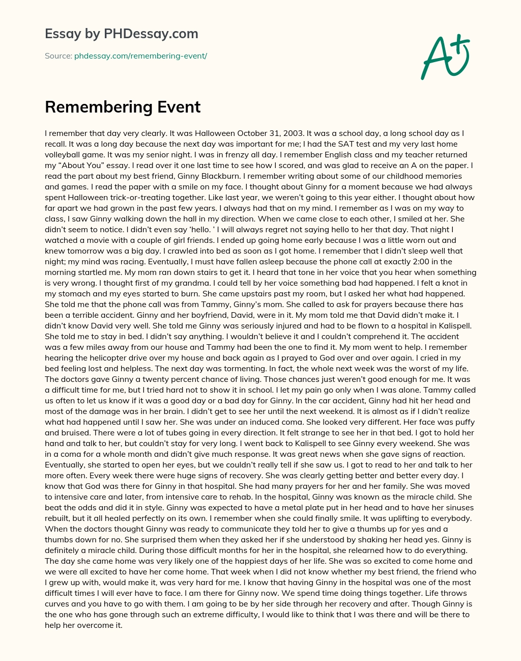 how to write a remembered event essay