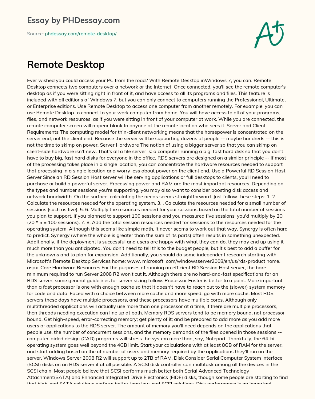 Remote Desktop essay