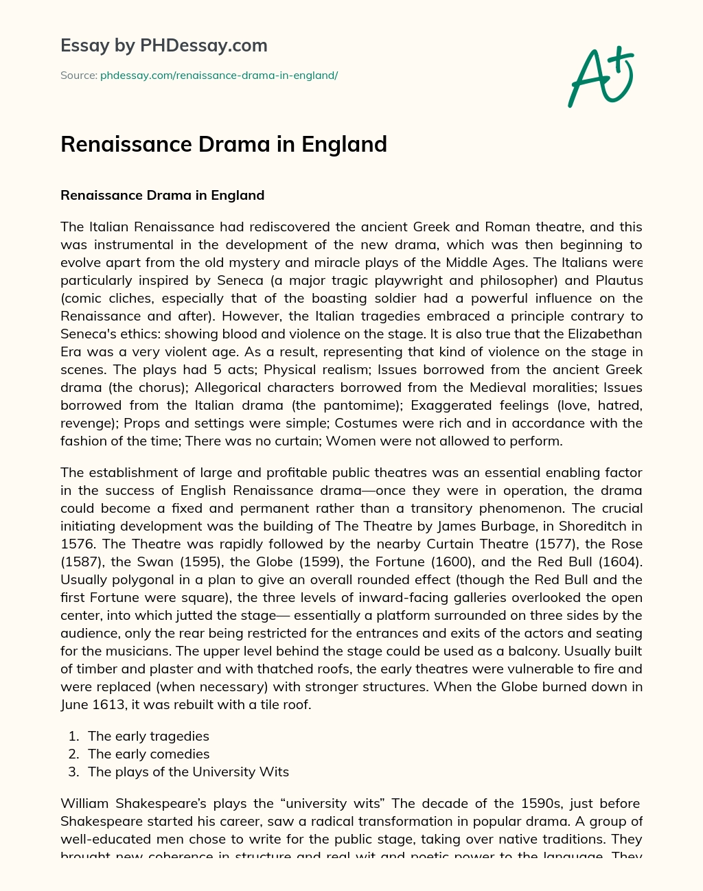 essay on the renaissance drama
