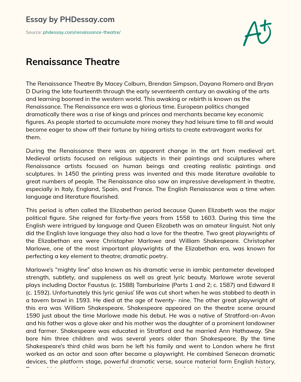 Renaissance Theatre essay