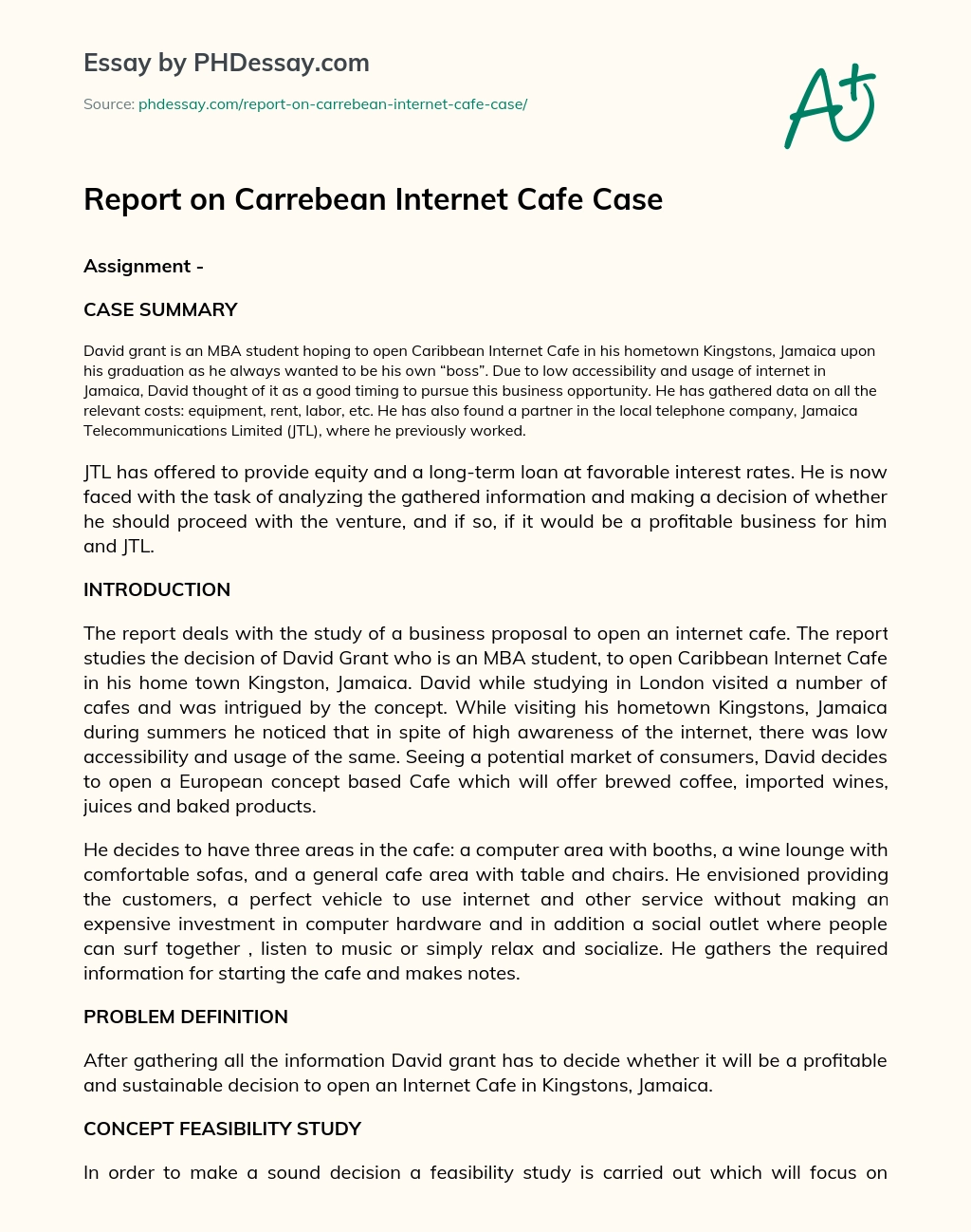 Report on Carrebean Internet Cafe Case essay