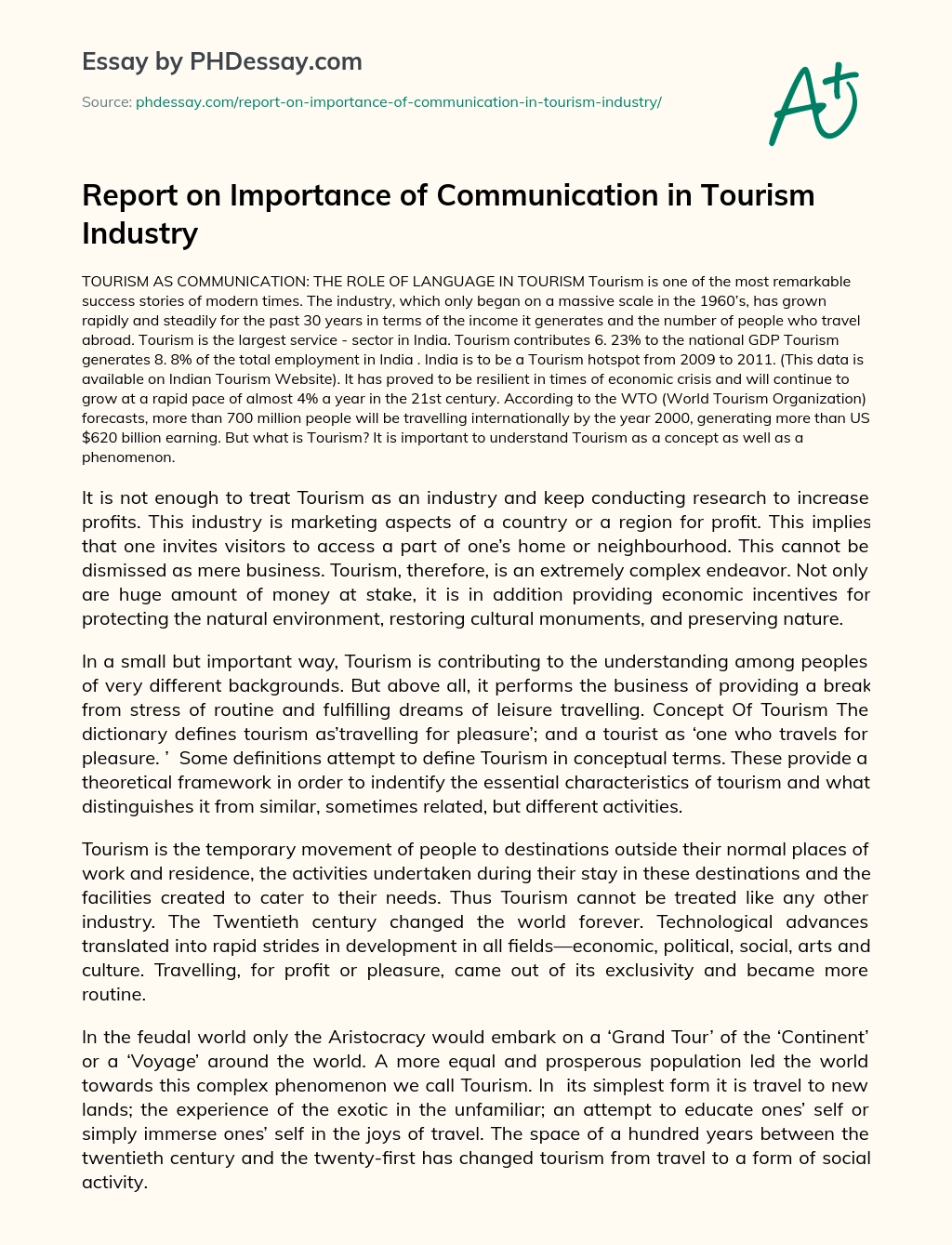 Report on Importance of Communication in Tourism Industry essay