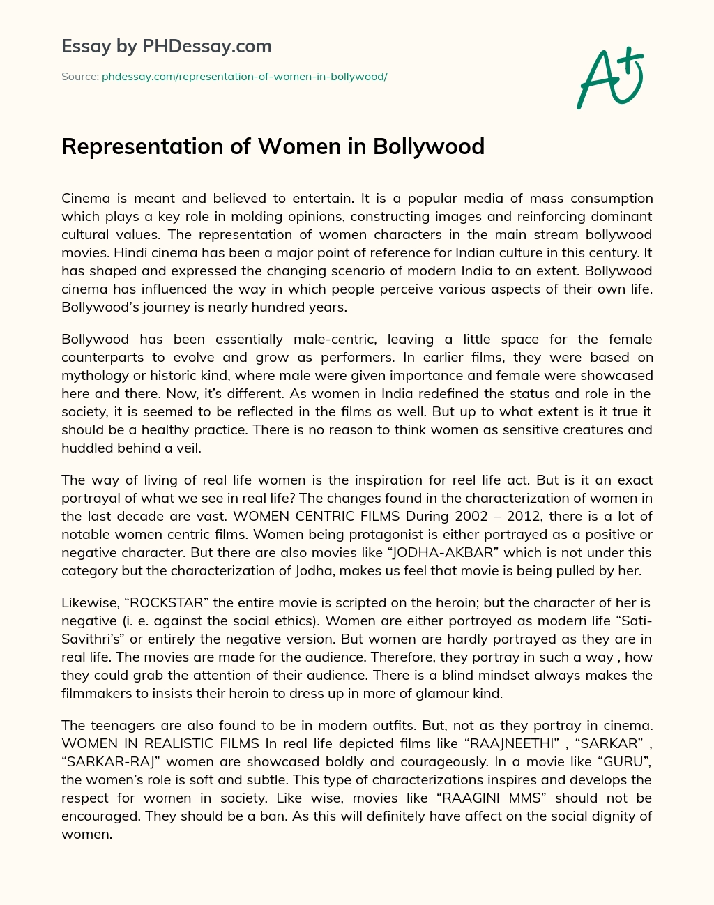 Representation of Women in Bollywood essay