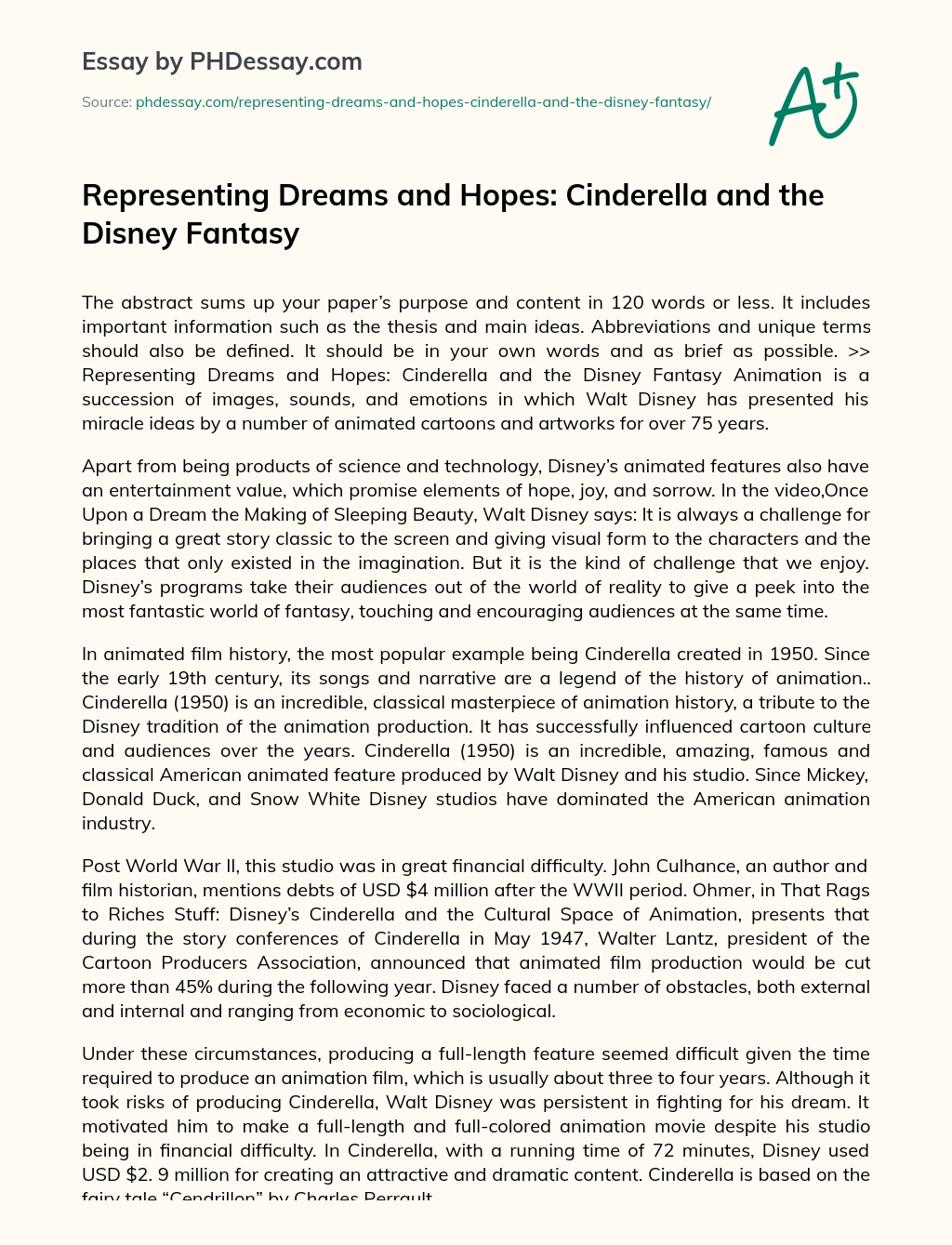 Representing Dreams and Hopes: Cinderella and the Disney Fantasy essay