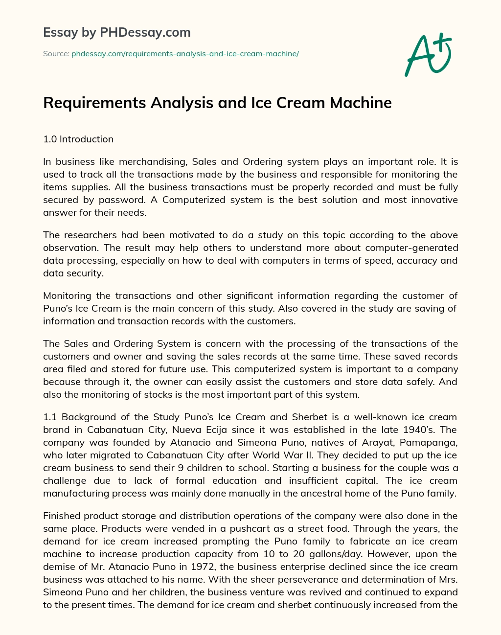 Requirements Analysis and Ice Cream Machine essay