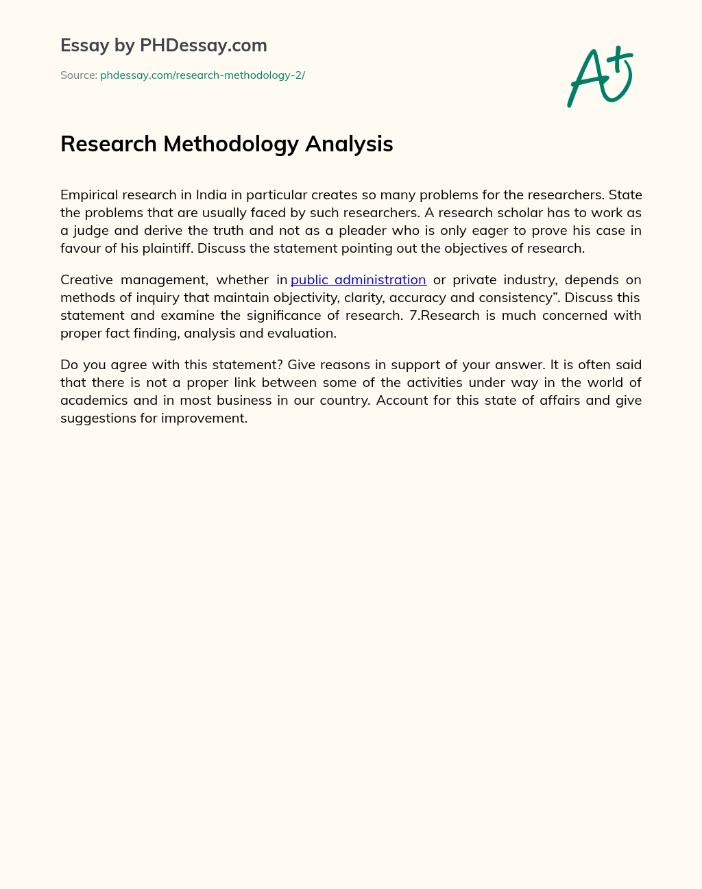 Research Methodology Analysis essay
